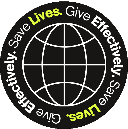 Circular black One for the World seal with lime Lives lettering.