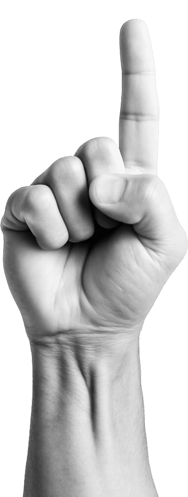 Black-and-white hand raising one finger.